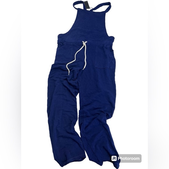 MONROW Knit Casual Overalls in Blue New With Tags Size Large Jumpsuit - Picture 2 of 13